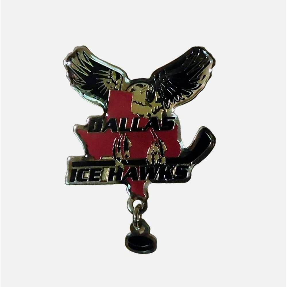 Dallas Ice Hawks Hockey Pin with Hanging Puck Lapel Hat Metal 1.25 in x 1.25 in